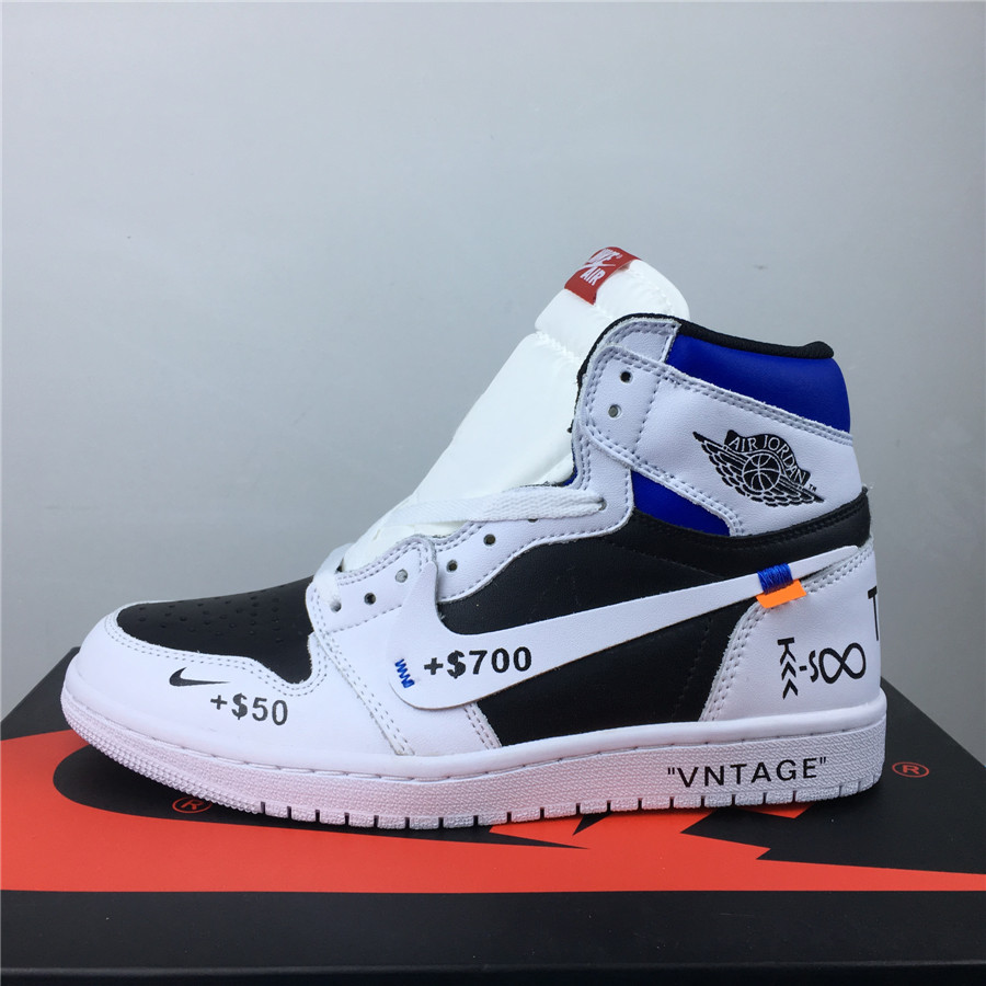 OFF-WHITE x Air Jordan 1 CD White Black Blue Shoes